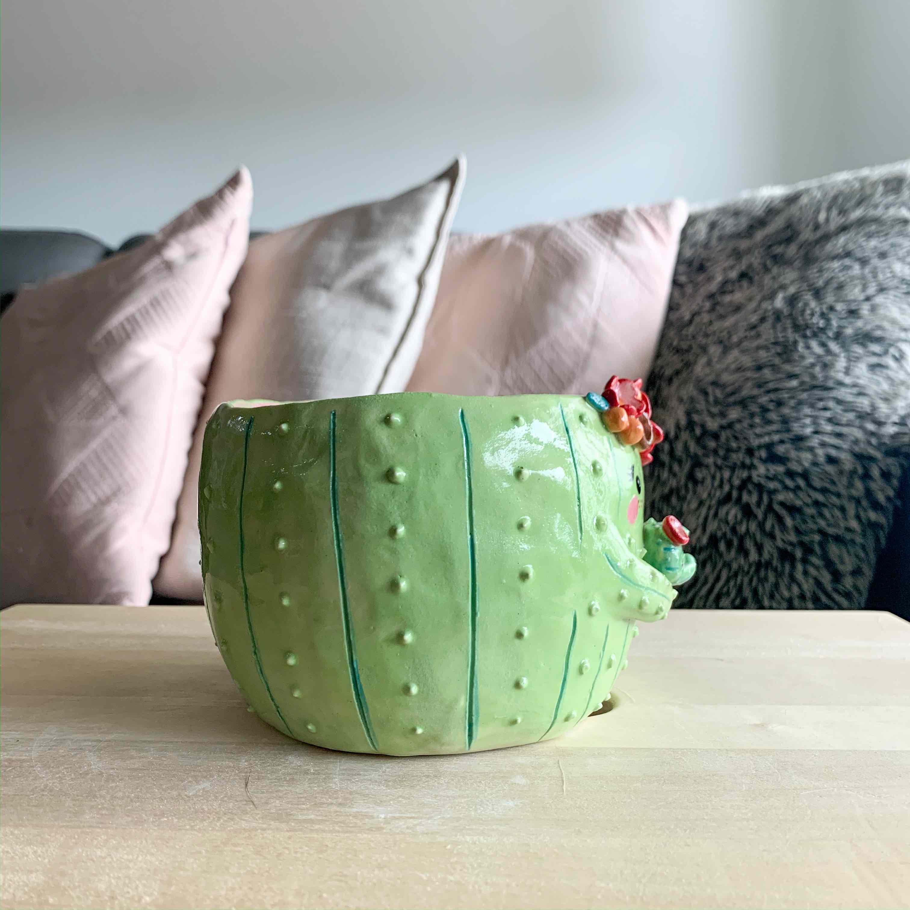 Flower crown Cactus mama with Cactus baby - Light Green