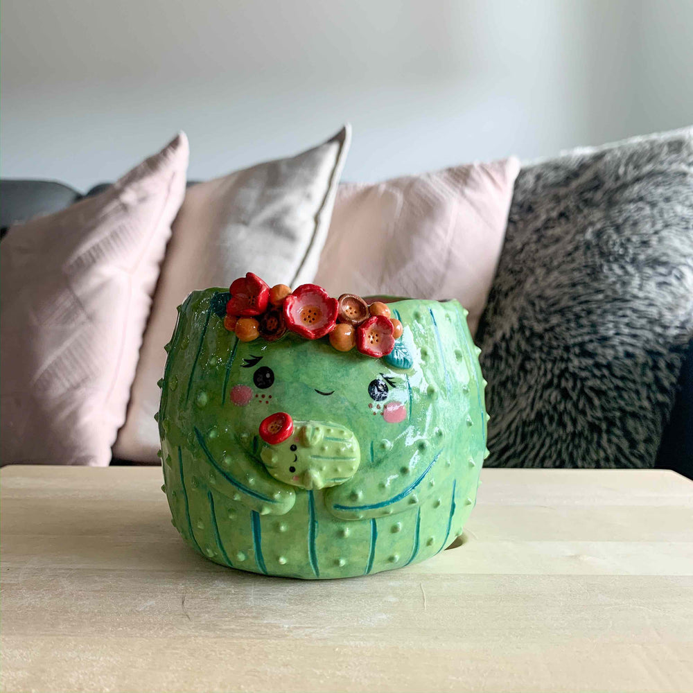 Flower crown Cactus mama with Cactus baby - Dark Green, photo 1 of 4