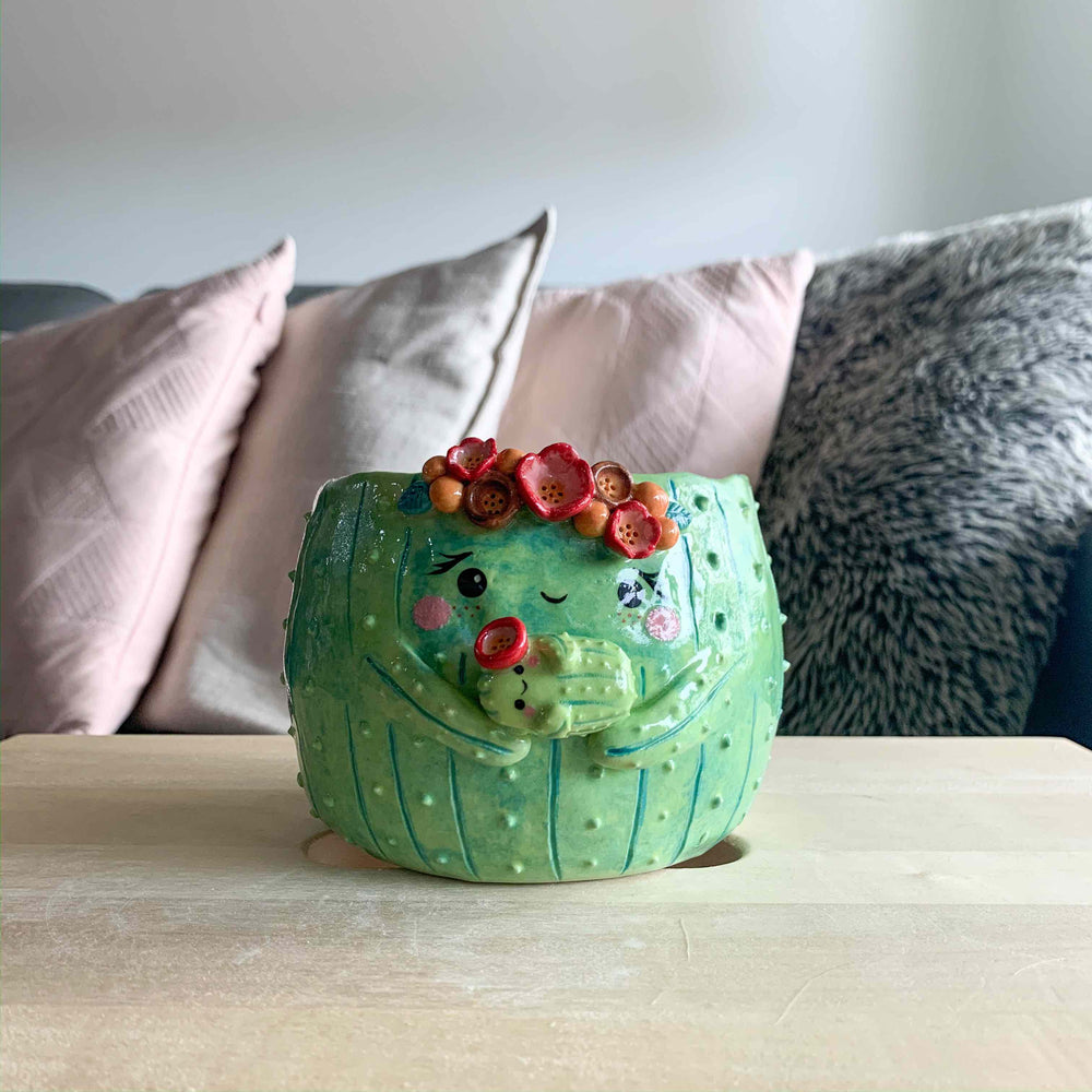 Flower crown Cactus mama with Cactus baby - Dark Green, photo 1 of 4