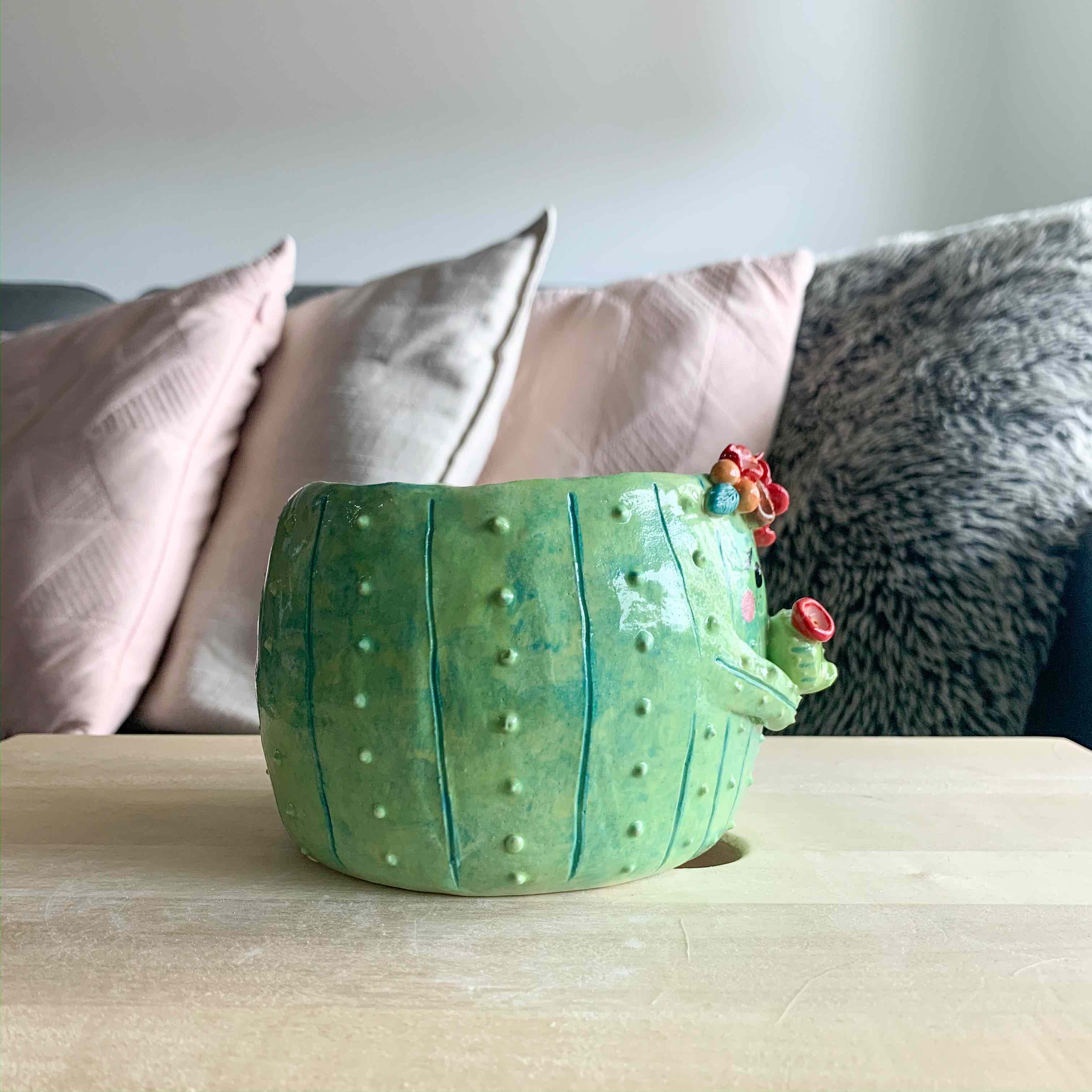 Flower crown Cactus mama with Cactus baby - Dark Green