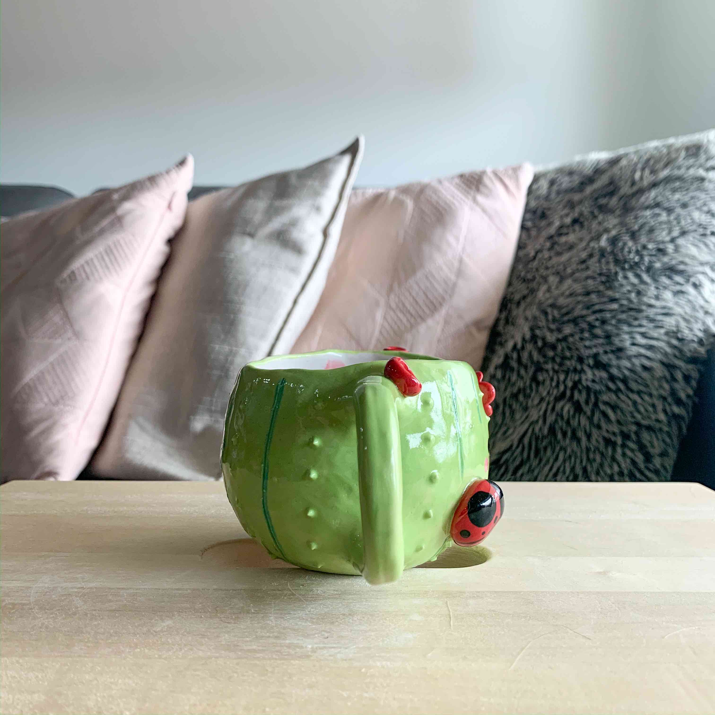 Flowery Cactus Mug with Ladybug Friend - Approx 250ml