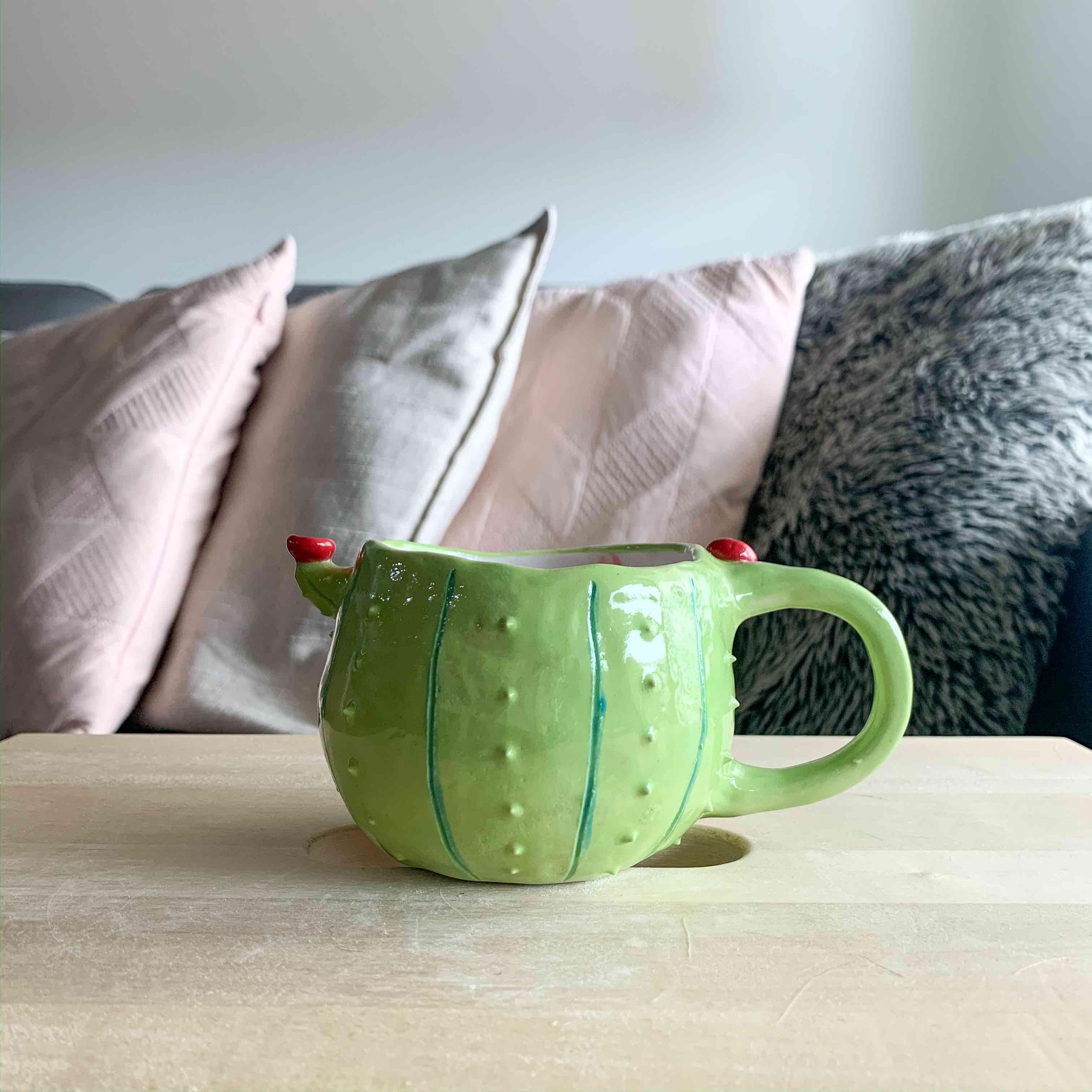 Flowery Cactus Mug with Ladybug Friend - Approx 250ml