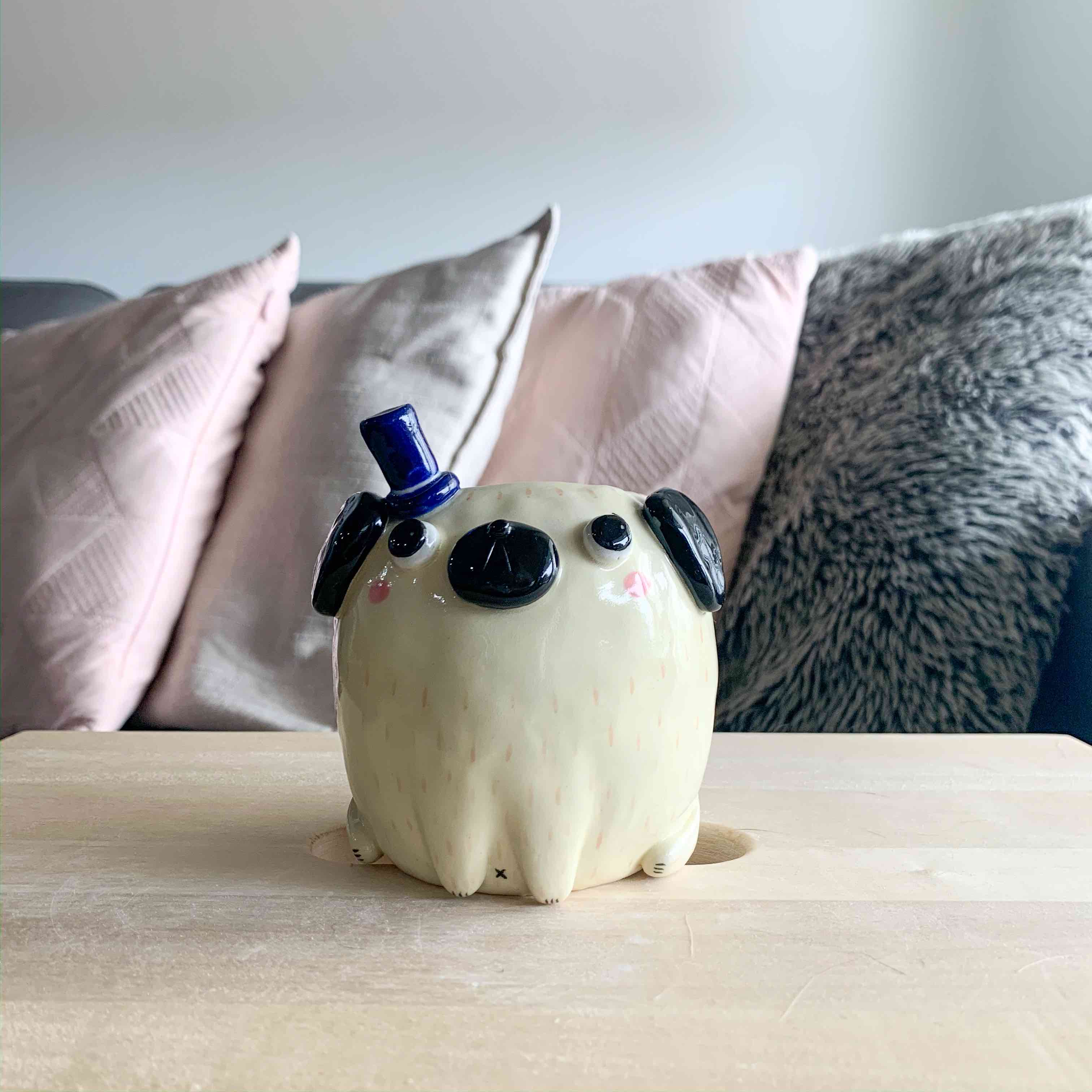 Medium Mr. Puggo with Fancy Top Hat Vase / Pen Holder