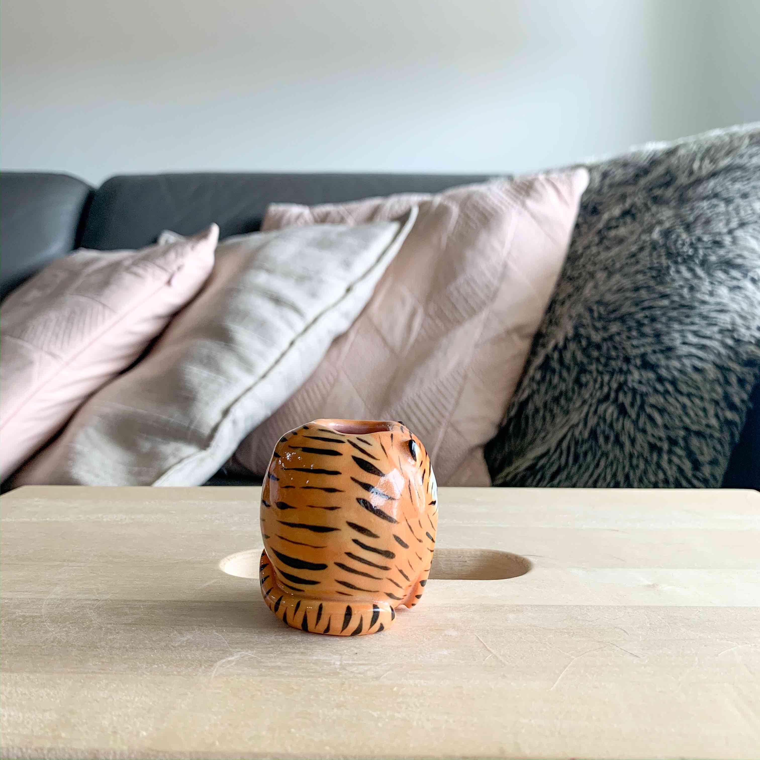 Mini Blue Eyed Orange Tiger Vase