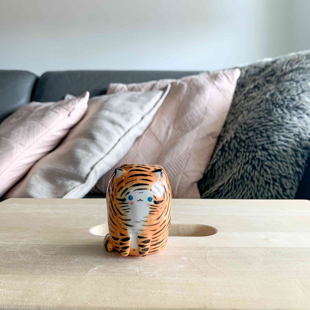 Mini Blue Eyed Orange Tiger Vase