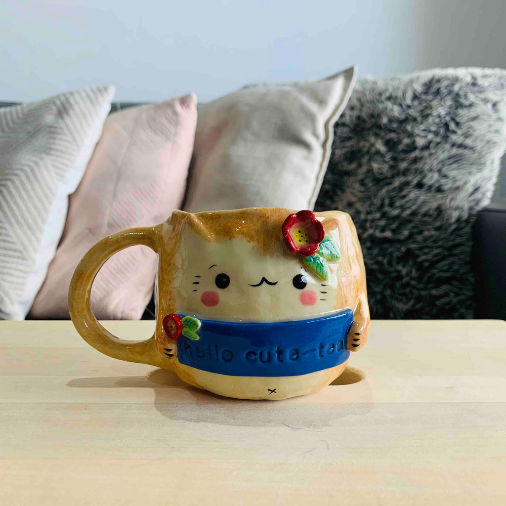 "Hello Cute-Tea" Ginger Kitty Tea Pun Mug - Approx 300-350ml, photo 1 of 4