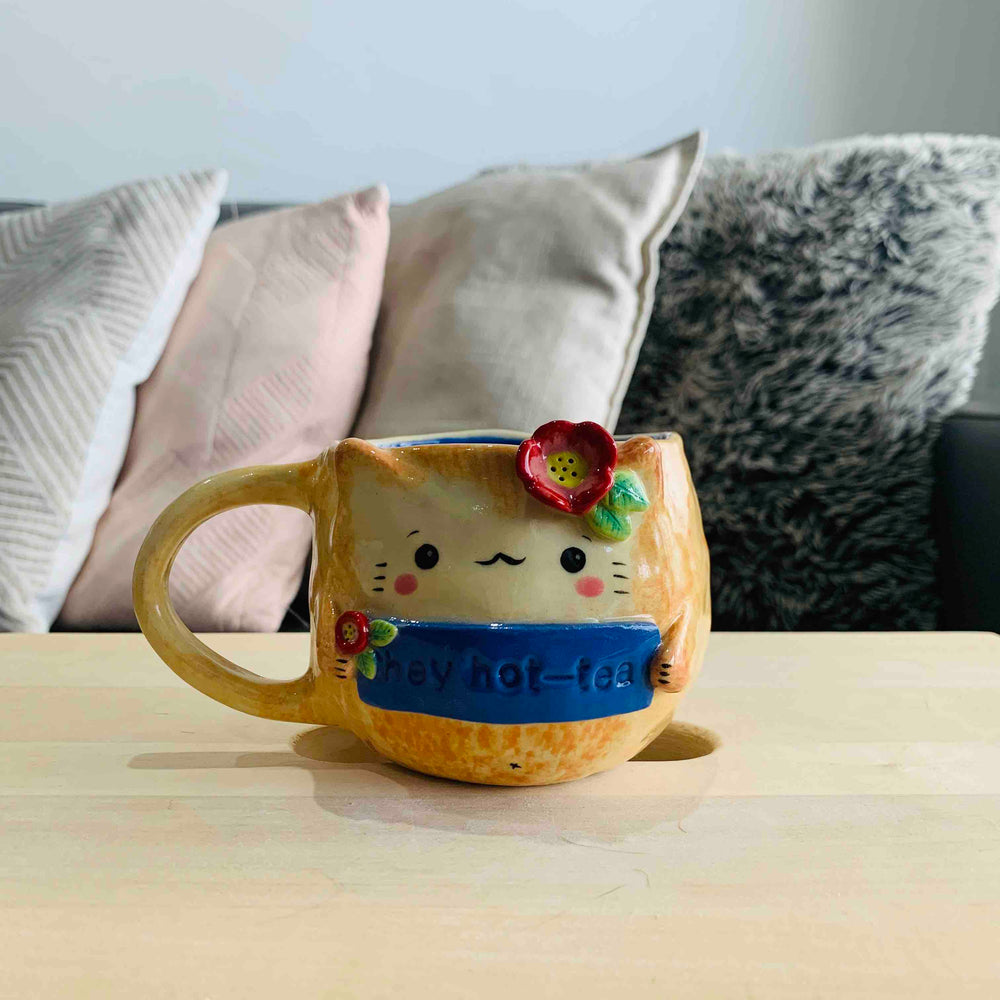 "Hey Hot-Tea" Ginger Kitty Tea Pun Mug - Approx 300-350ml, photo 1 of 4