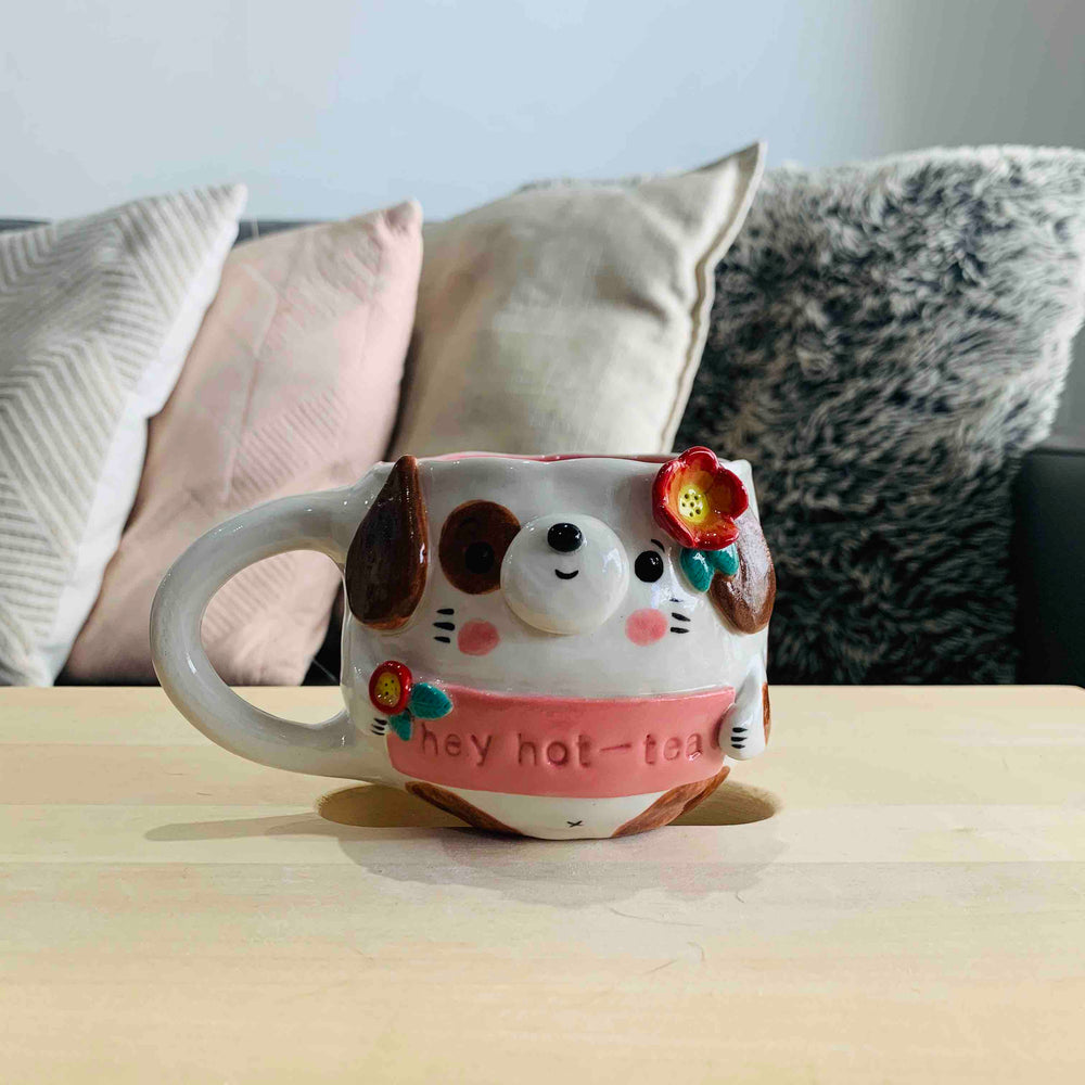 "Hey Hot-Tea" Spotty Doggo Tea Pun Mug - Approx 300-350ml, photo 1 of 4