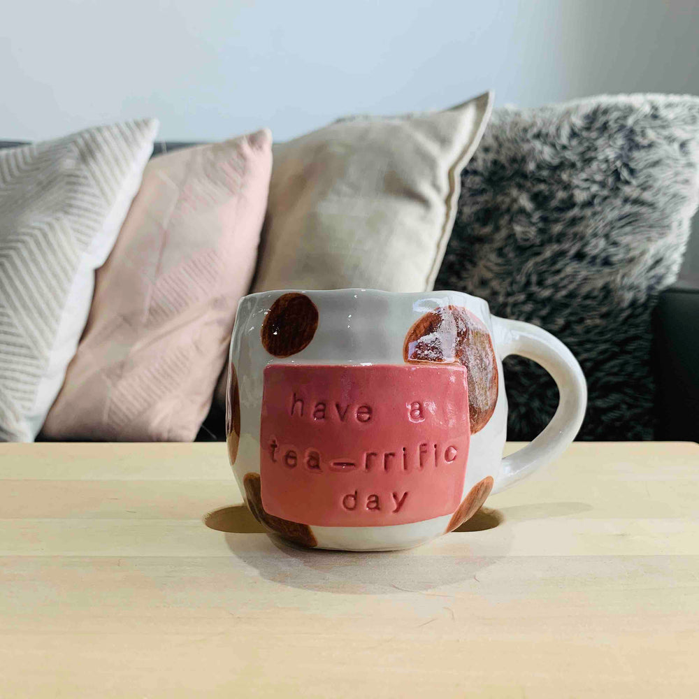 "Hey Hot-Tea" Spotty Doggo Tea Pun Mug - Approx 300-350ml, photo 3 of 4