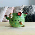 Flowery Cactus Pot with Cat Friends