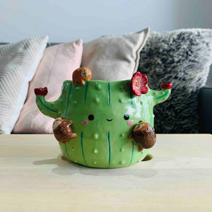 Flowery Cactus Pot with Sloth Friends