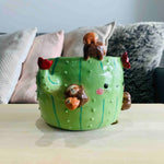 Flowery Cactus Pot with Sloth Friends