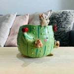 Flowery Cactus Pot with Cat Friends