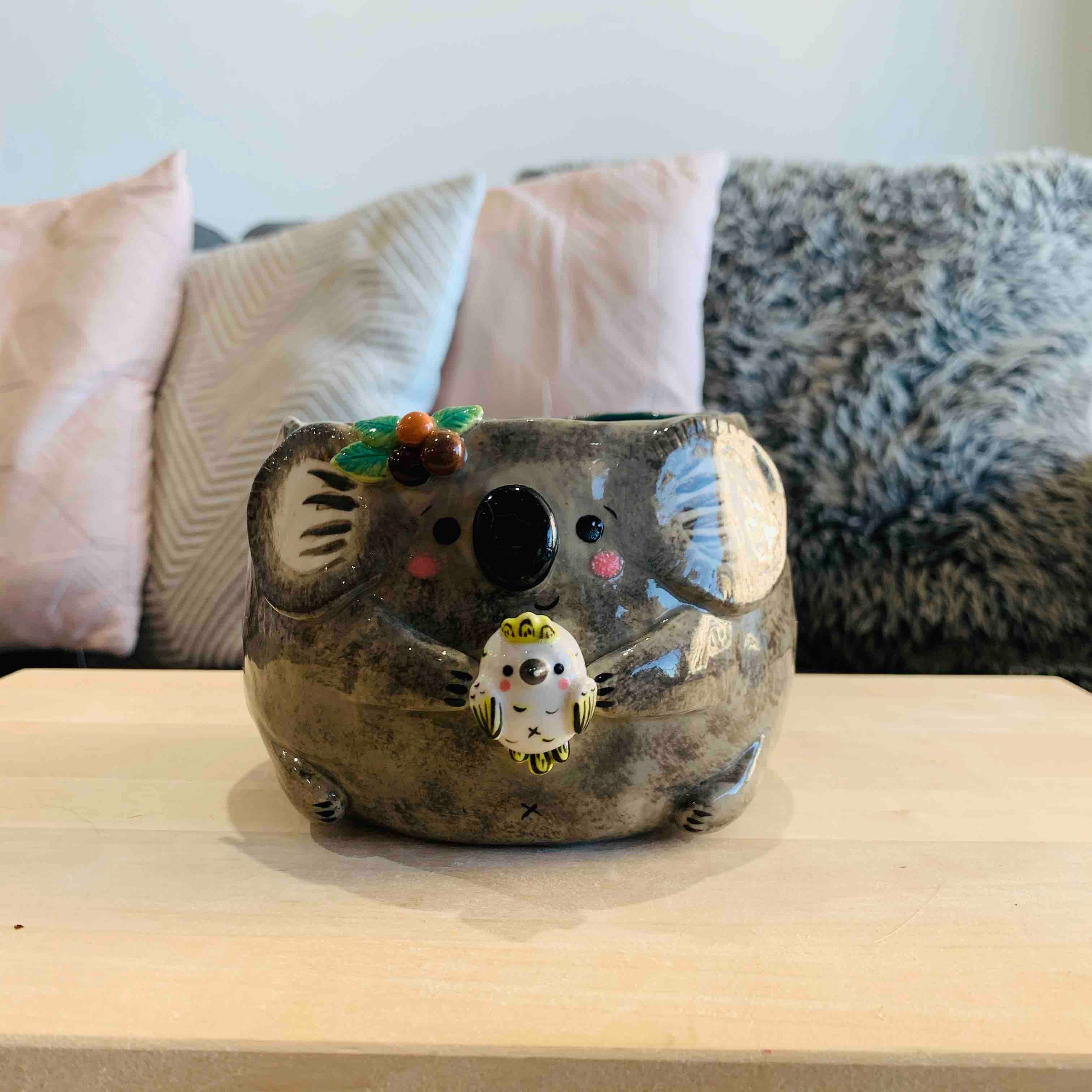 Large Koala Pot with Cockatoo Friend