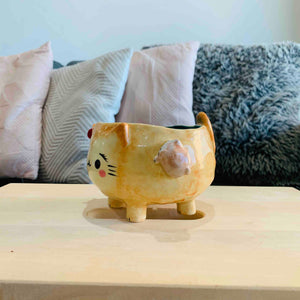 Large Leggy Cat and baby kitty pot