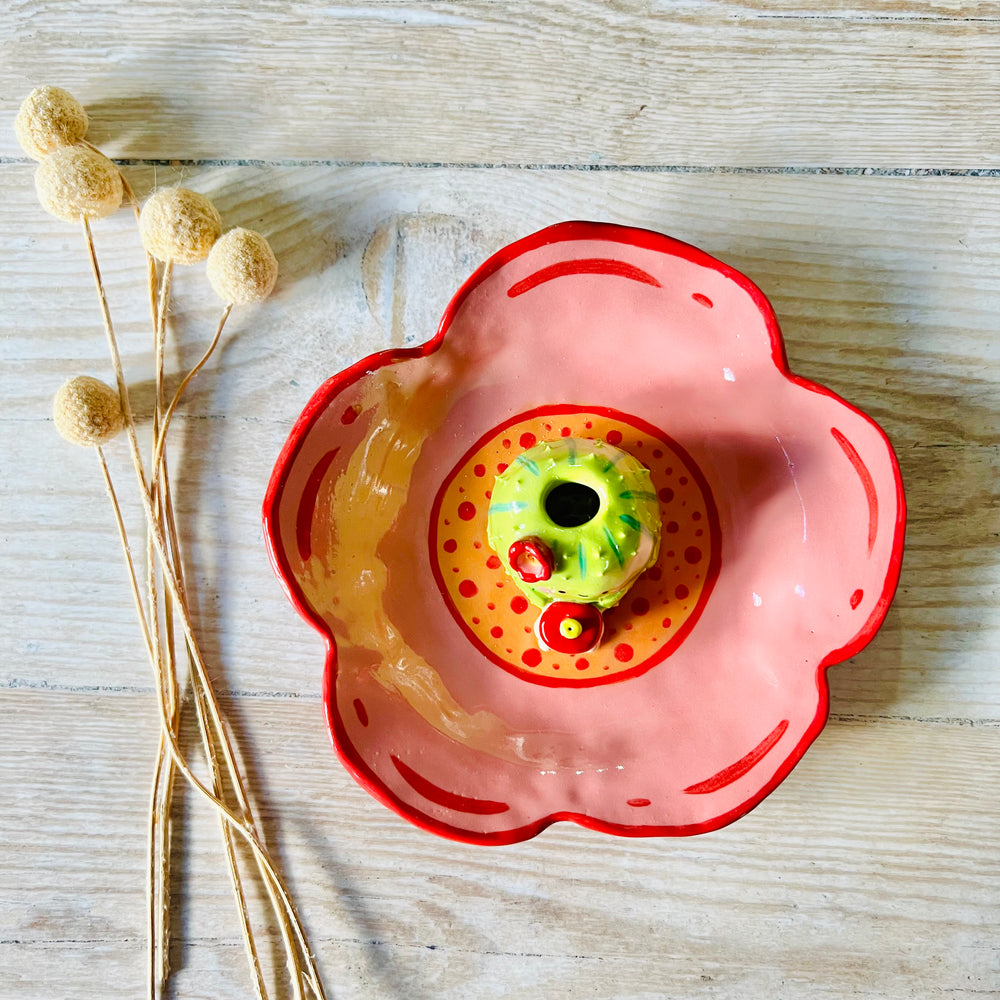 Flowery cactus bubble tea vase trinket dish, photo 4 of 5