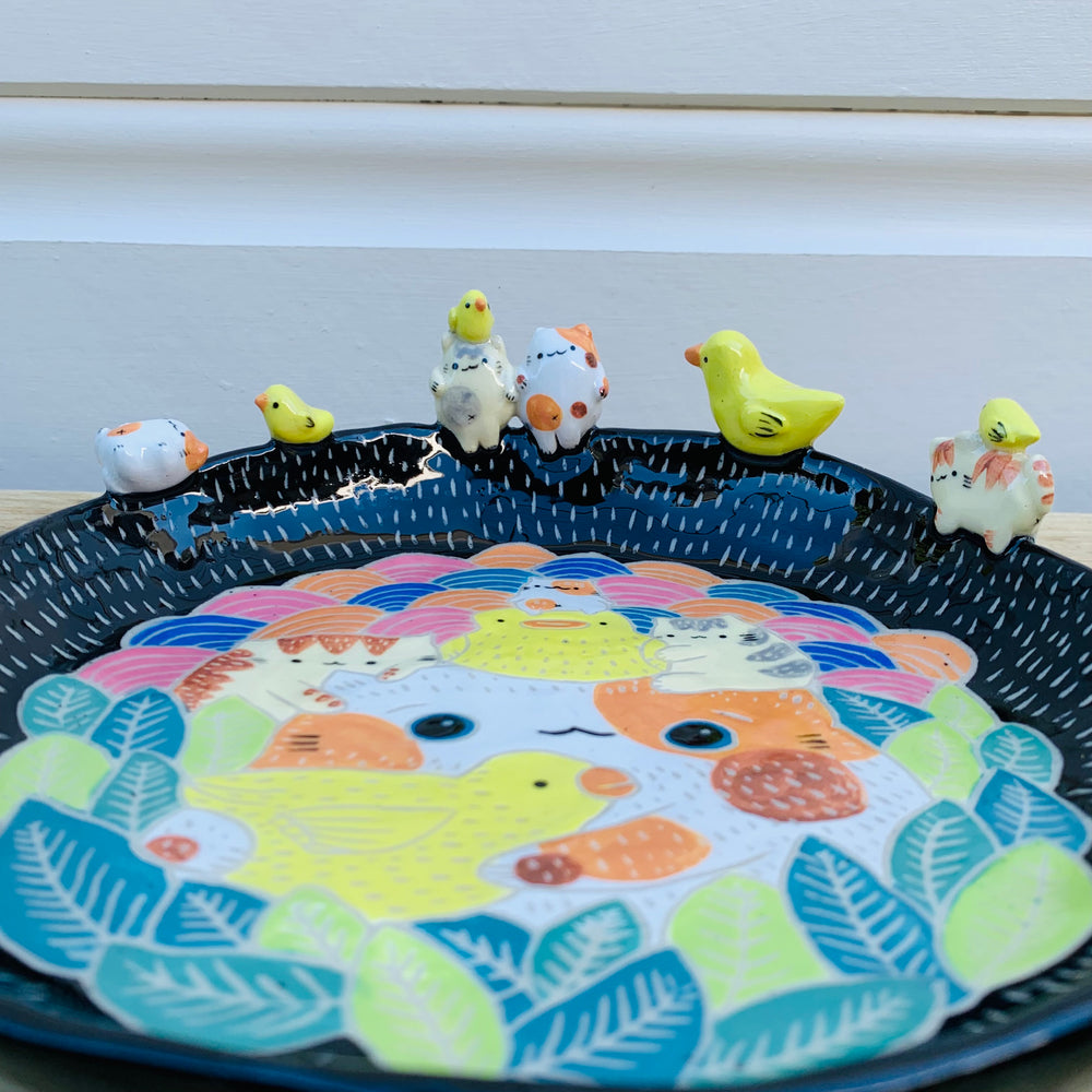 Sgraffito cat and ducky friends plate, photo 4 of 9