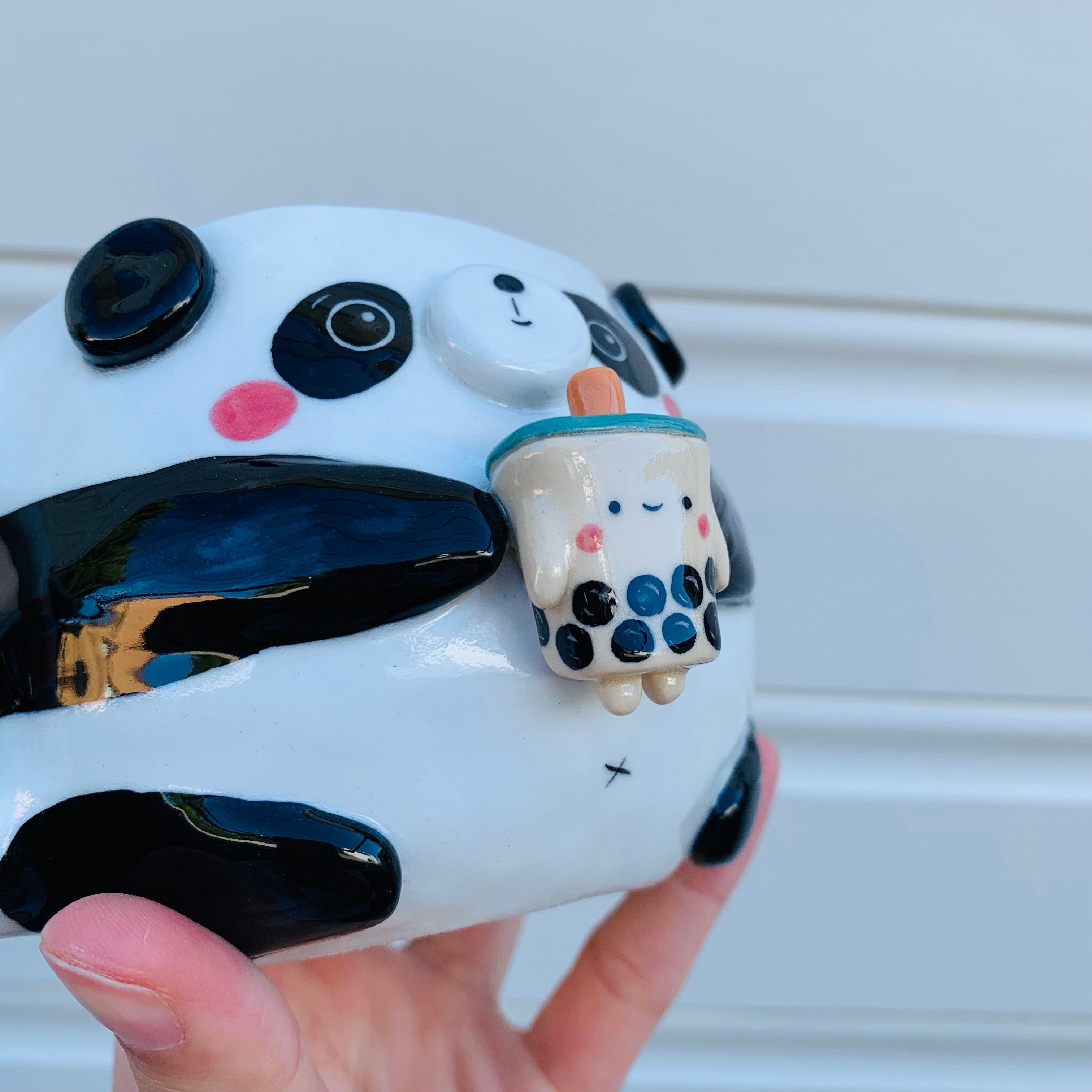 Panda with bubble tea mug