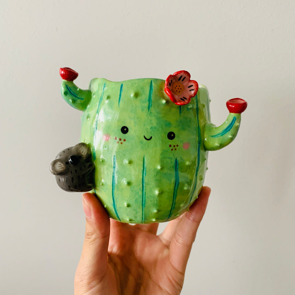 Flowery cactus pot with koala friend