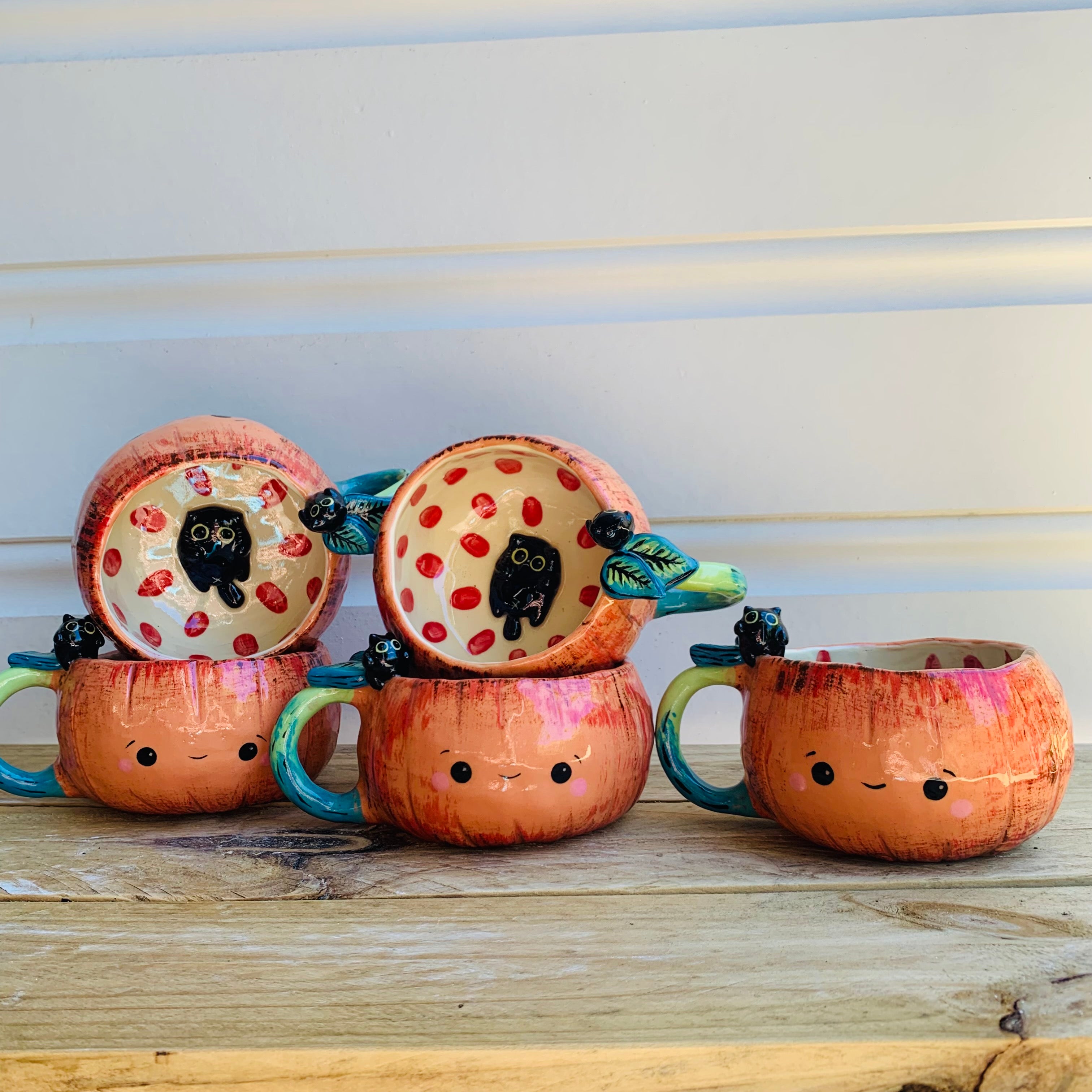 Pumpkin mug with black kitty friends