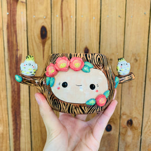 Happy tree pot with cockatoo friends