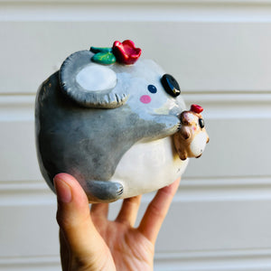 Flowery Koala Pot with koala baby