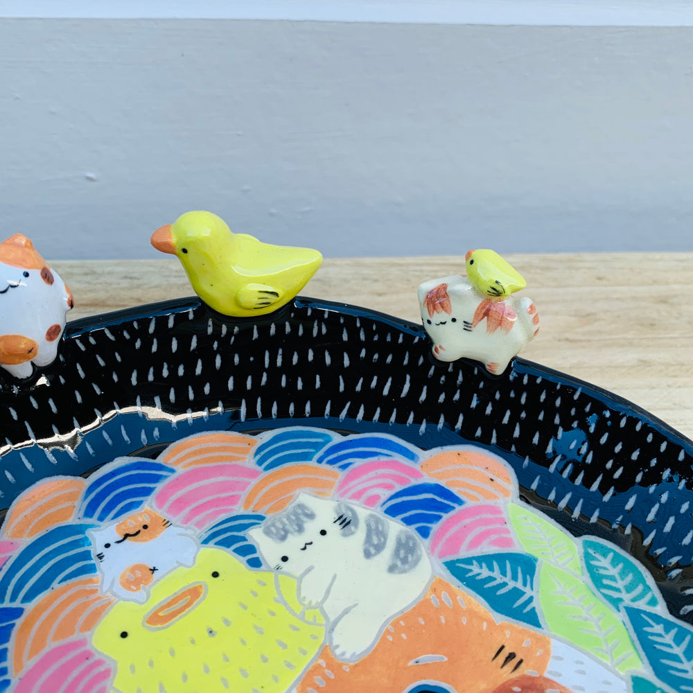 Sgraffito cat and ducky friends plate, photo 5 of 9