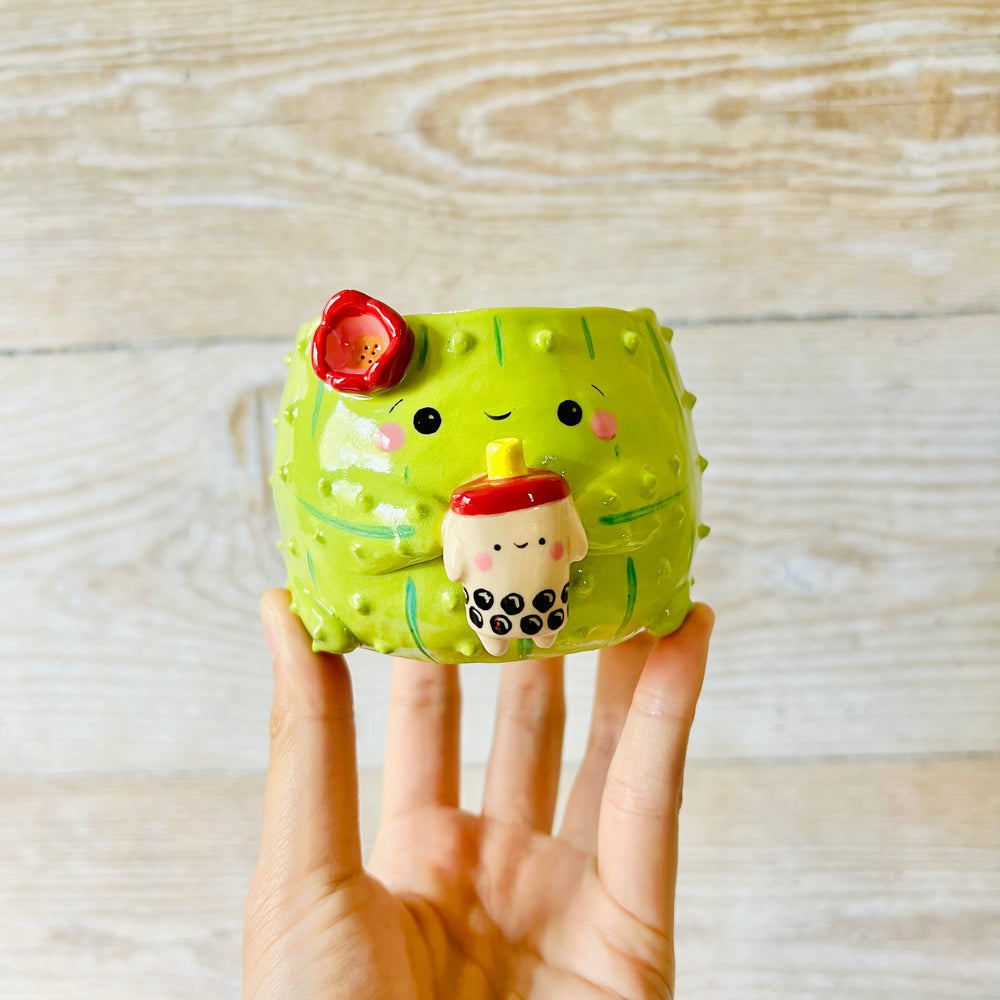 Small flowery cactus bubble tea pot, photo 2 of 8