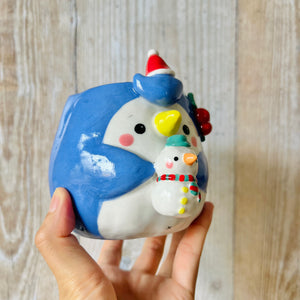 FESTIVE PENGUIN POT with snowman friend