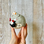 MINI TOTORO vase with cat and No Face friends