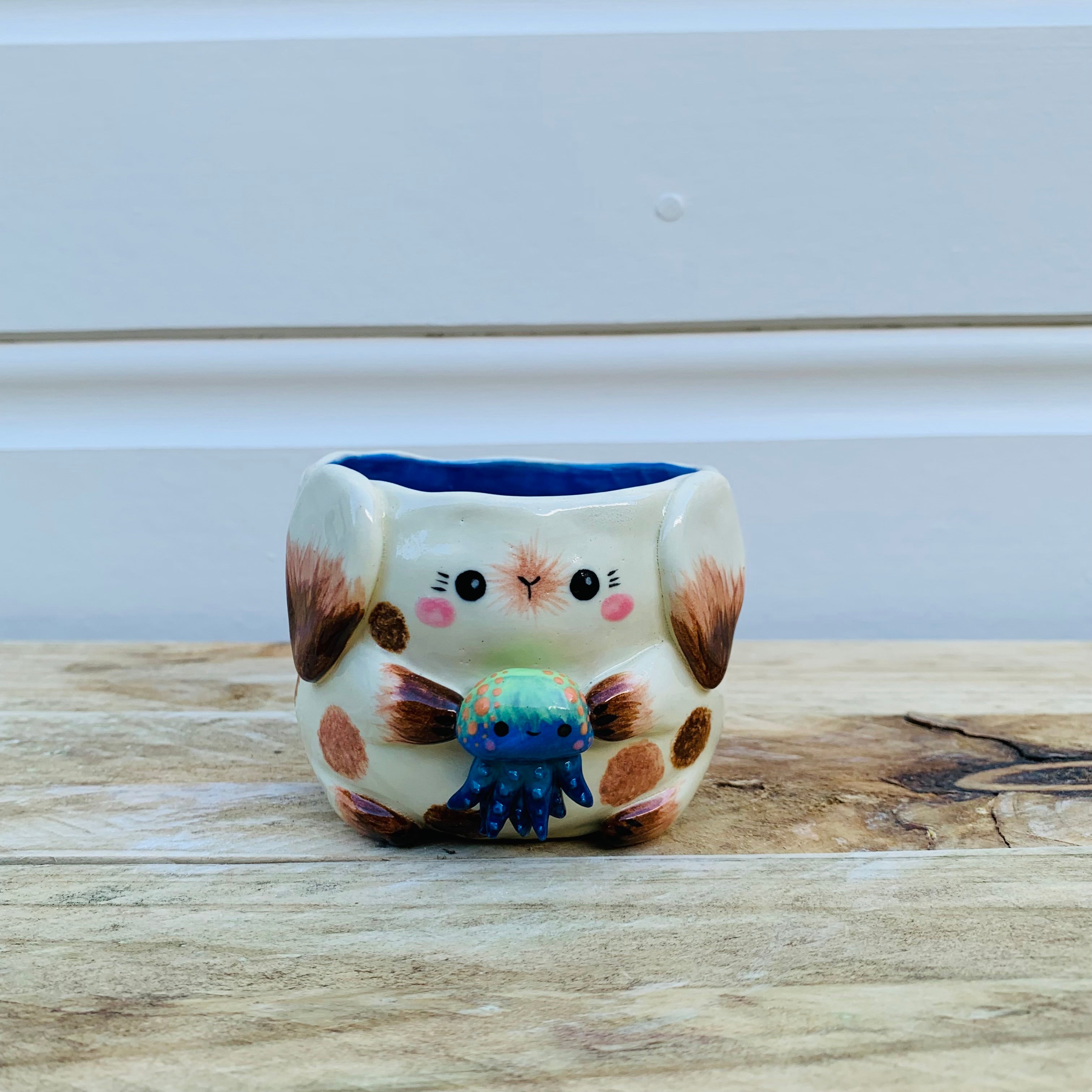 Small bunny with jellyfish friend planter