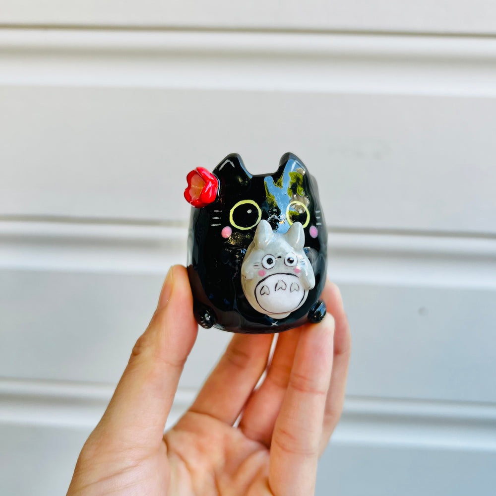 MINIS Black cat with Totoro friend, photo 1 of 5