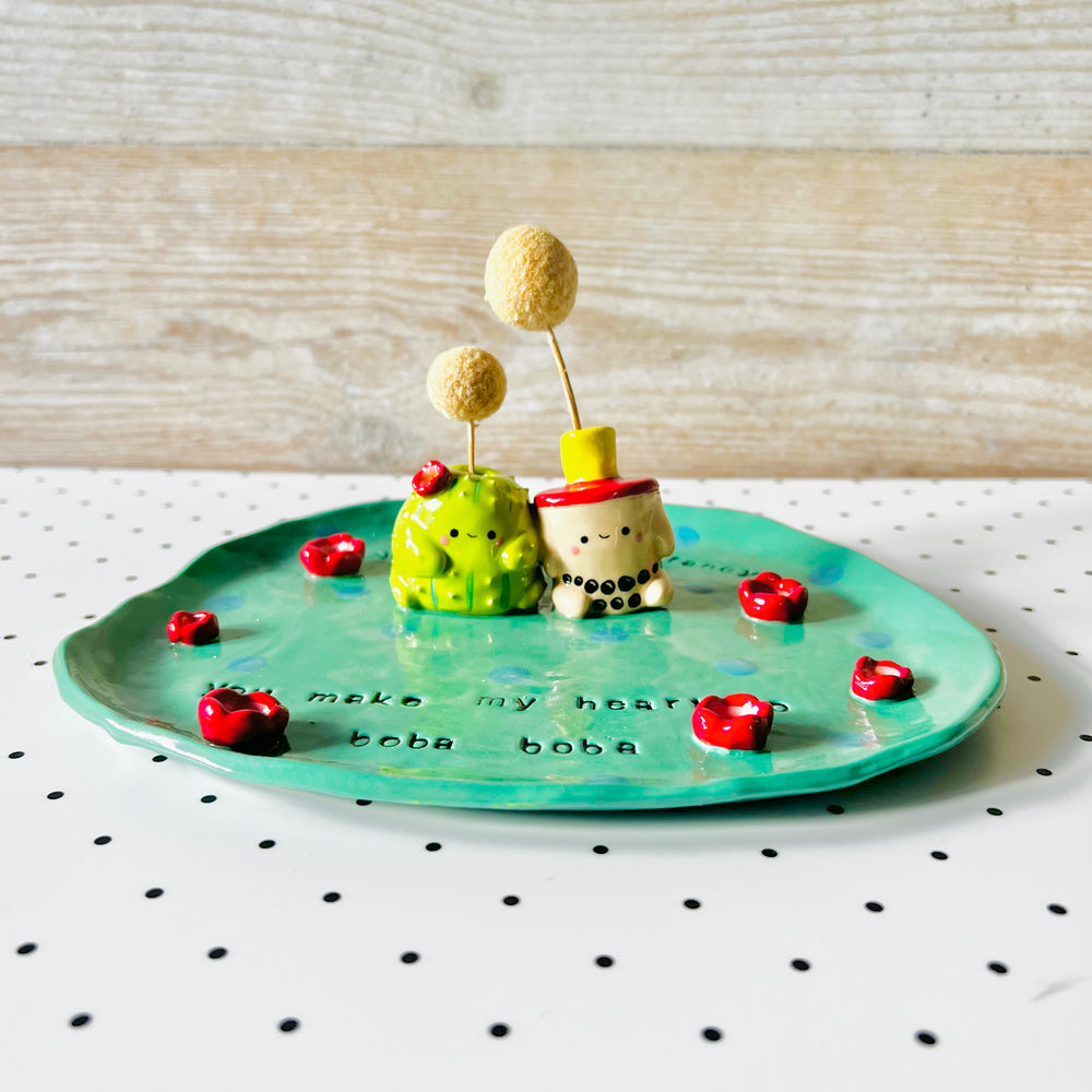 Punny cactus bubble tea vase trinket dish, photo 1 of 6