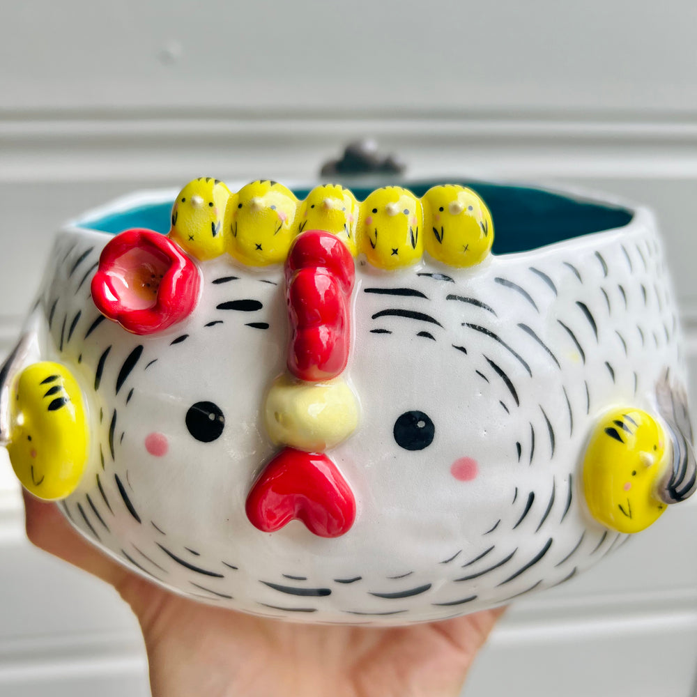 LARGE white chicken bowl with chicks, photo 8 of 9