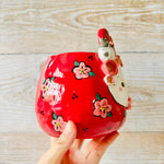 LNY RED Flowery Daruma pot with bunny friends