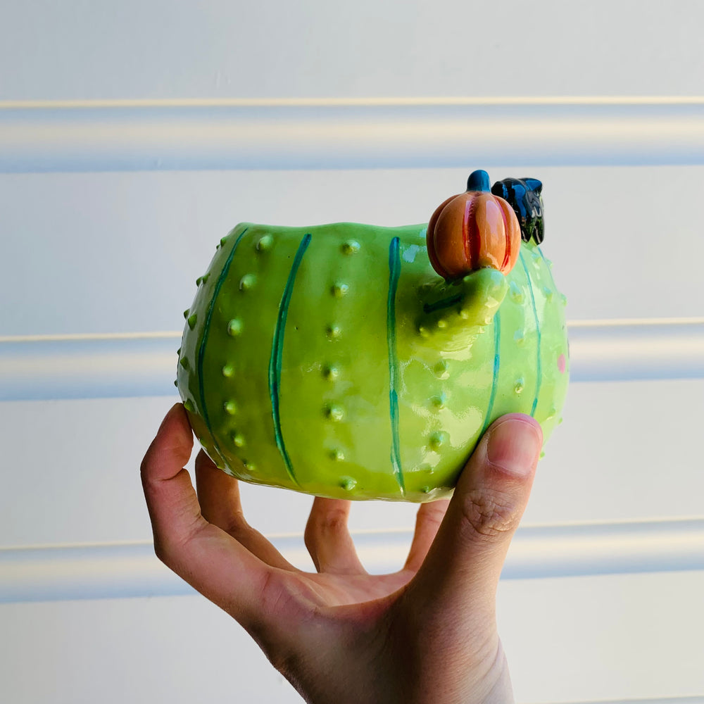 Pumpkin cactus pot with black cat friends, photo 7 of 7