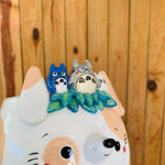 Cream spotty doggo pot with Totoro friends