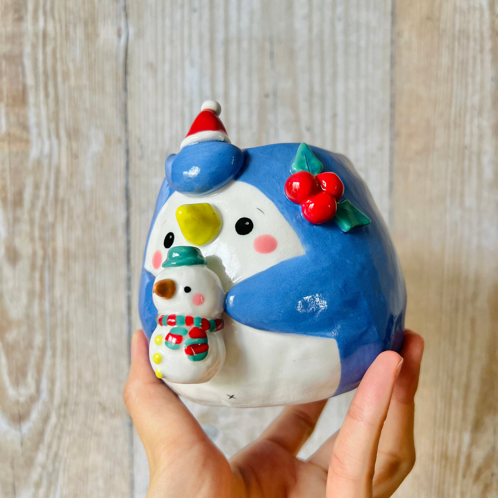 FESTIVE PENGUIN POT with snowman friend, photo 6 of 7