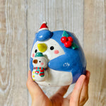 FESTIVE PENGUIN POT with snowman friend