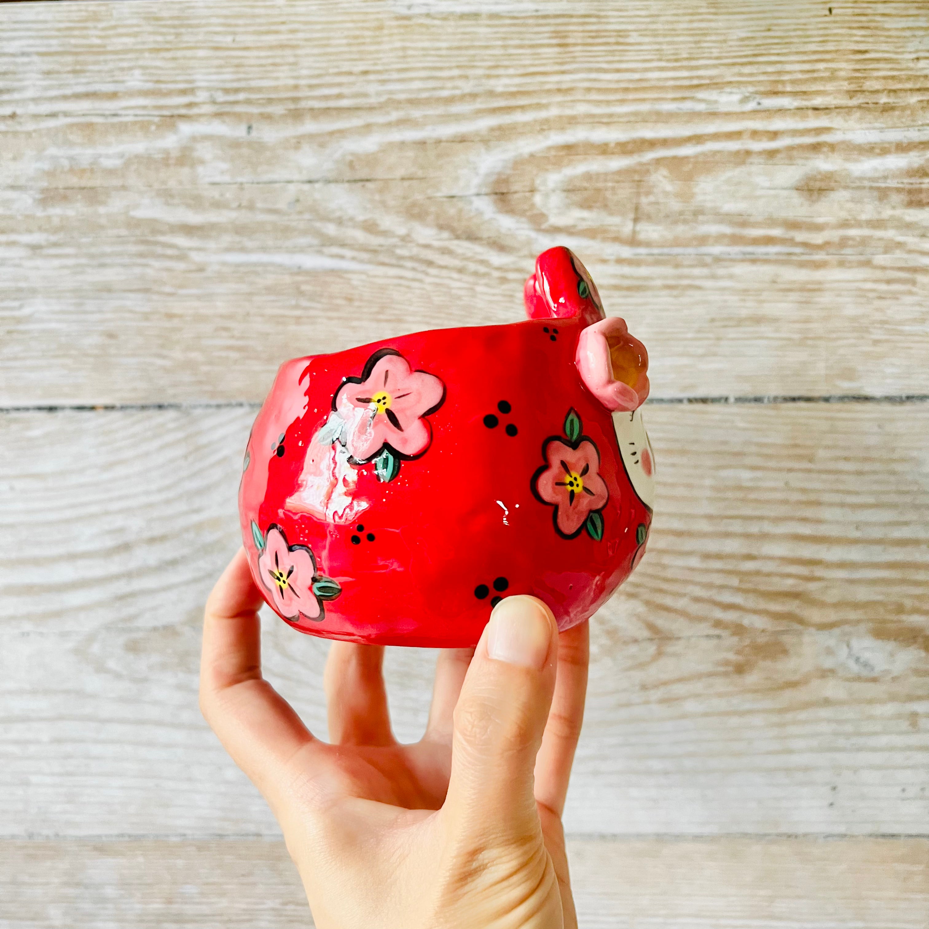 LNY Flowery Daruma Bunny pot