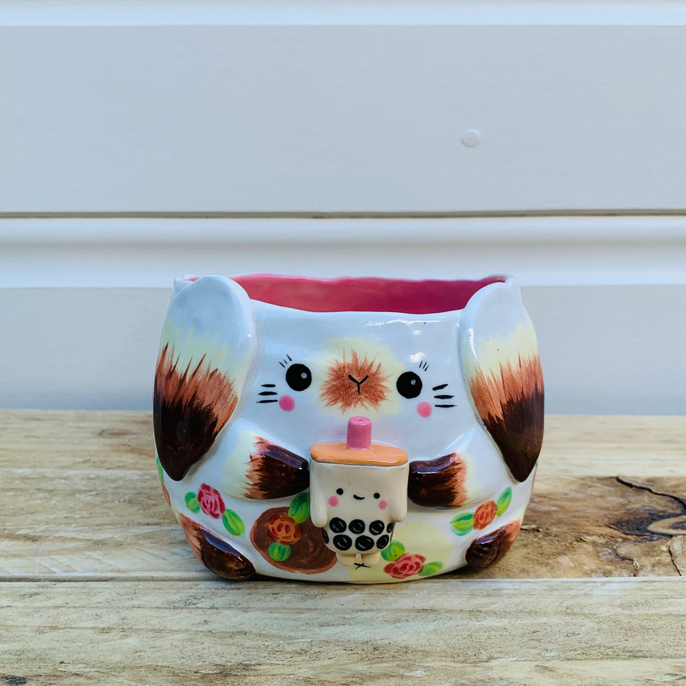 Flowery bunny with bubble tea planter, photo 8 of 9