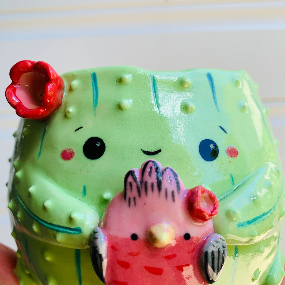 Flowery cactus pot with pink galah friend, photo 7 of 8
