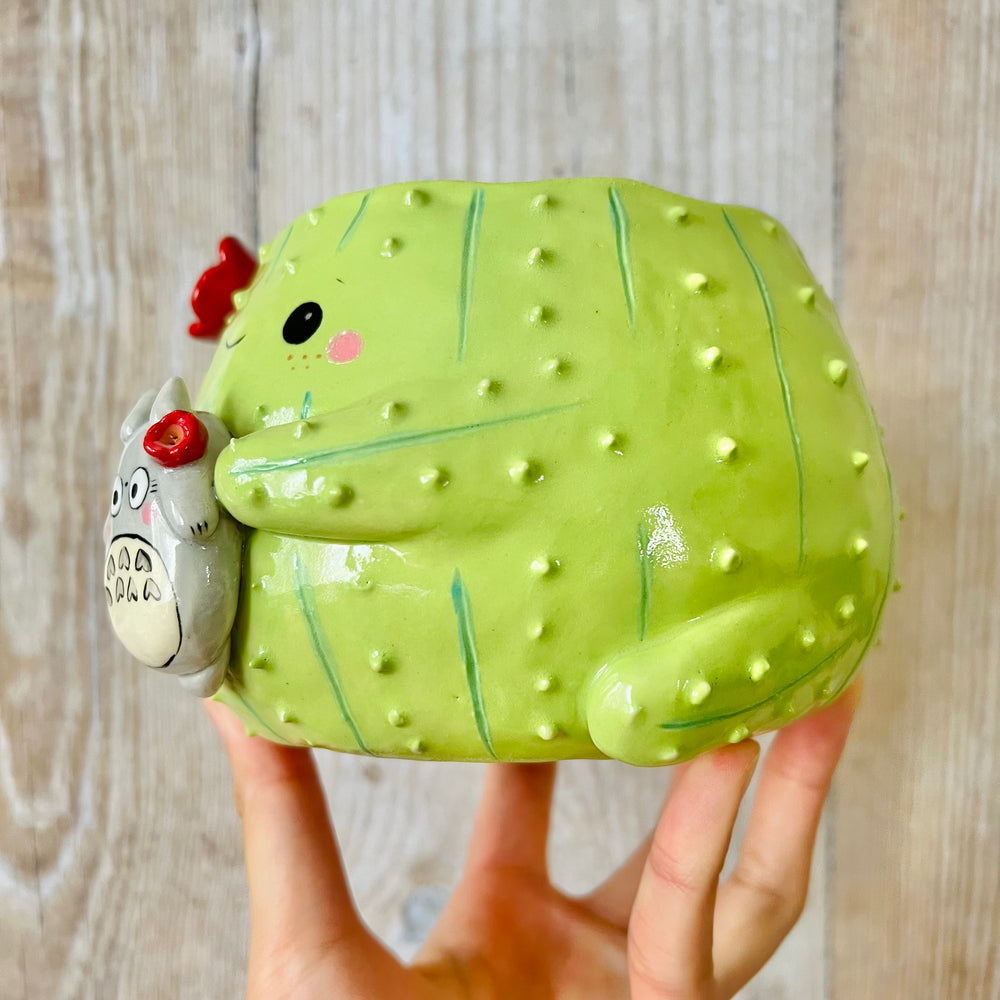Flowery cactus pot with Totoro friend, photo 3 of 7