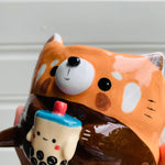 Red panda pot with bubble tea friend