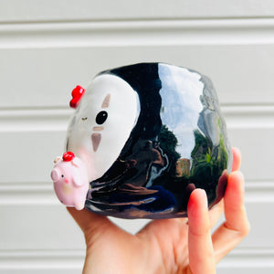 No Face pot with pig friend