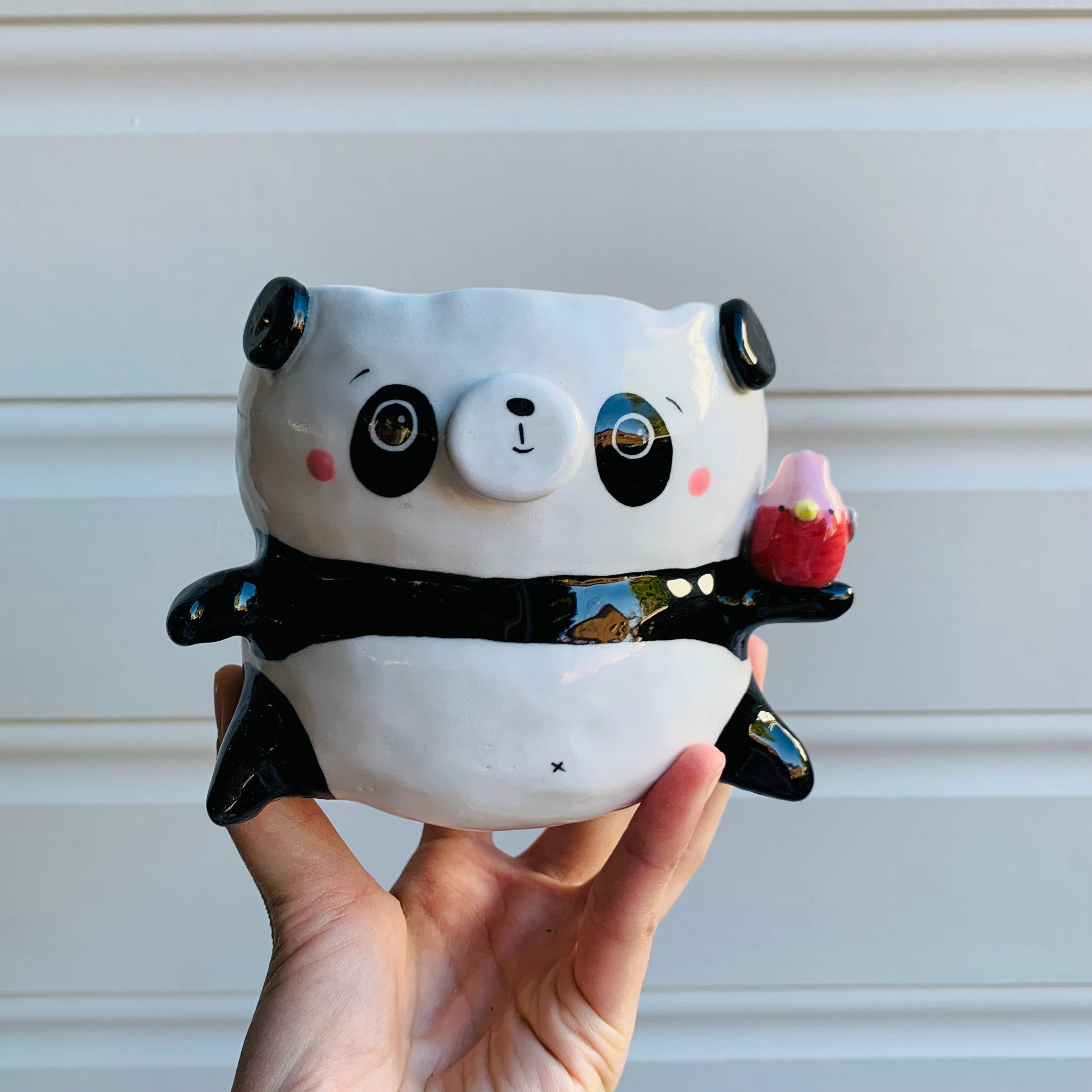 Peanut Panda with Pink Galah Friend pot