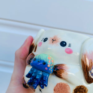 Small bunny with jellyfish friend planter