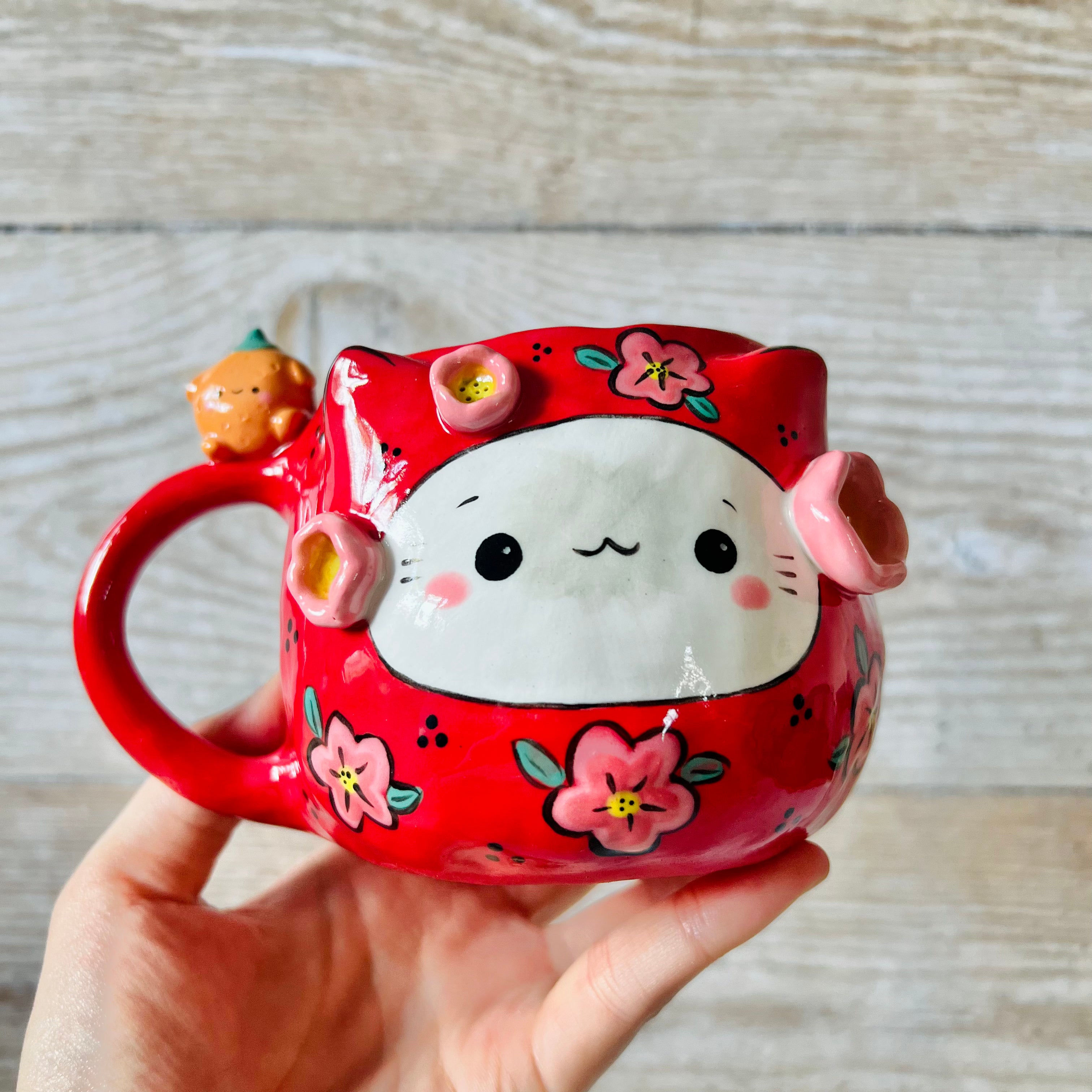 LNY DARUMA CAT MUG with mandarin friend