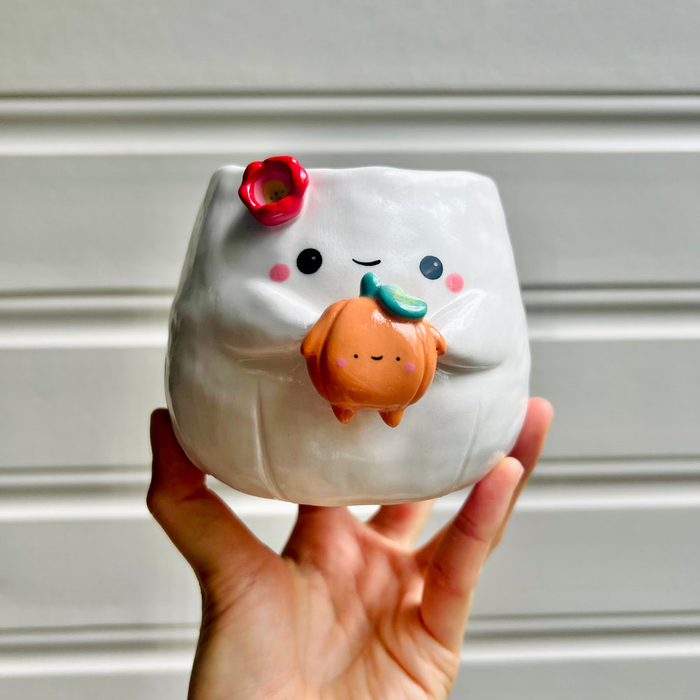 Halloween ghost pot with pumpkin friend, photo 1 of 6