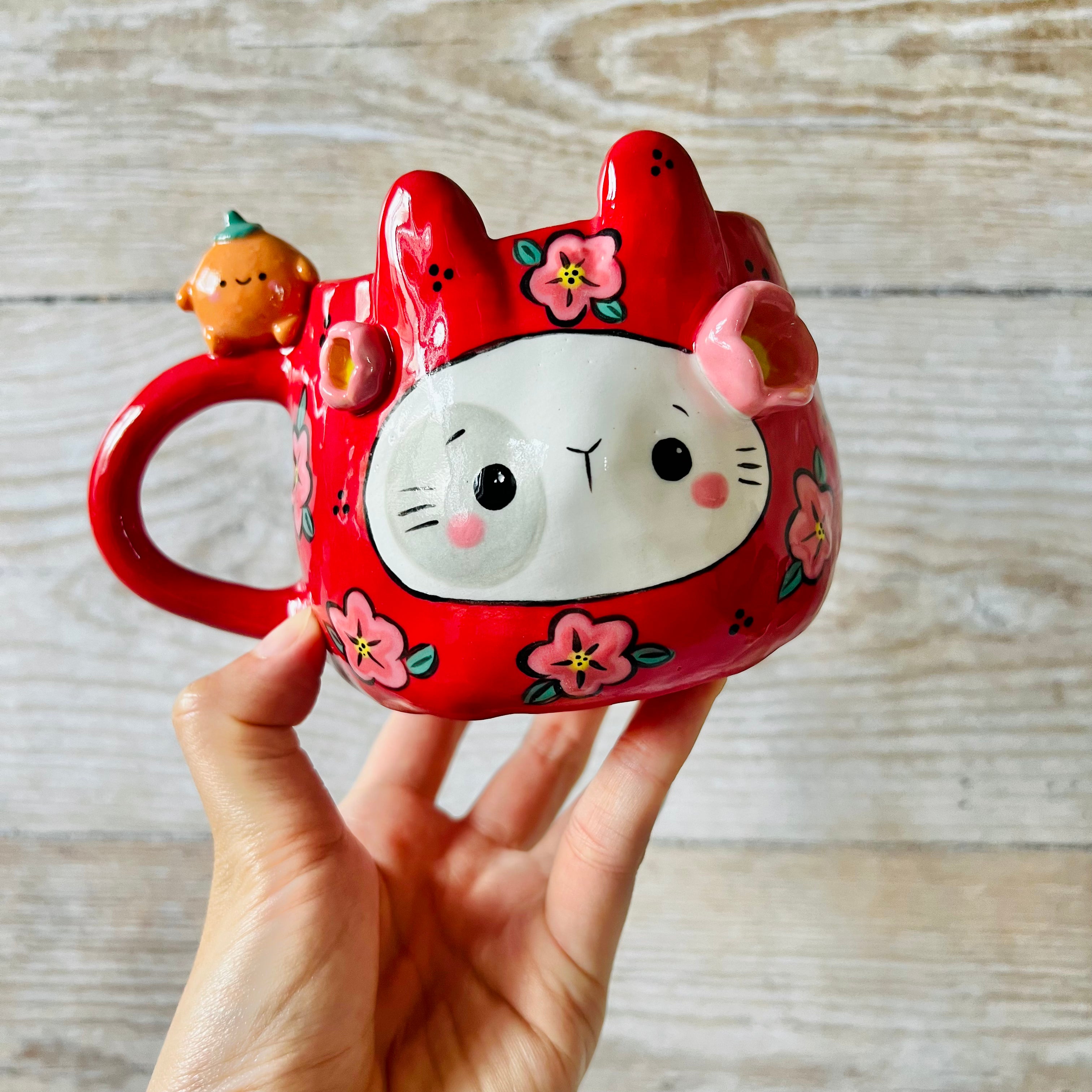 LNY DARUMA BUNNY MUG with mandarin friend